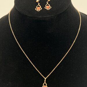 Goldstone Pendant Necklace & Matching Earrings Set 18" Gold Plated With SN Impri
